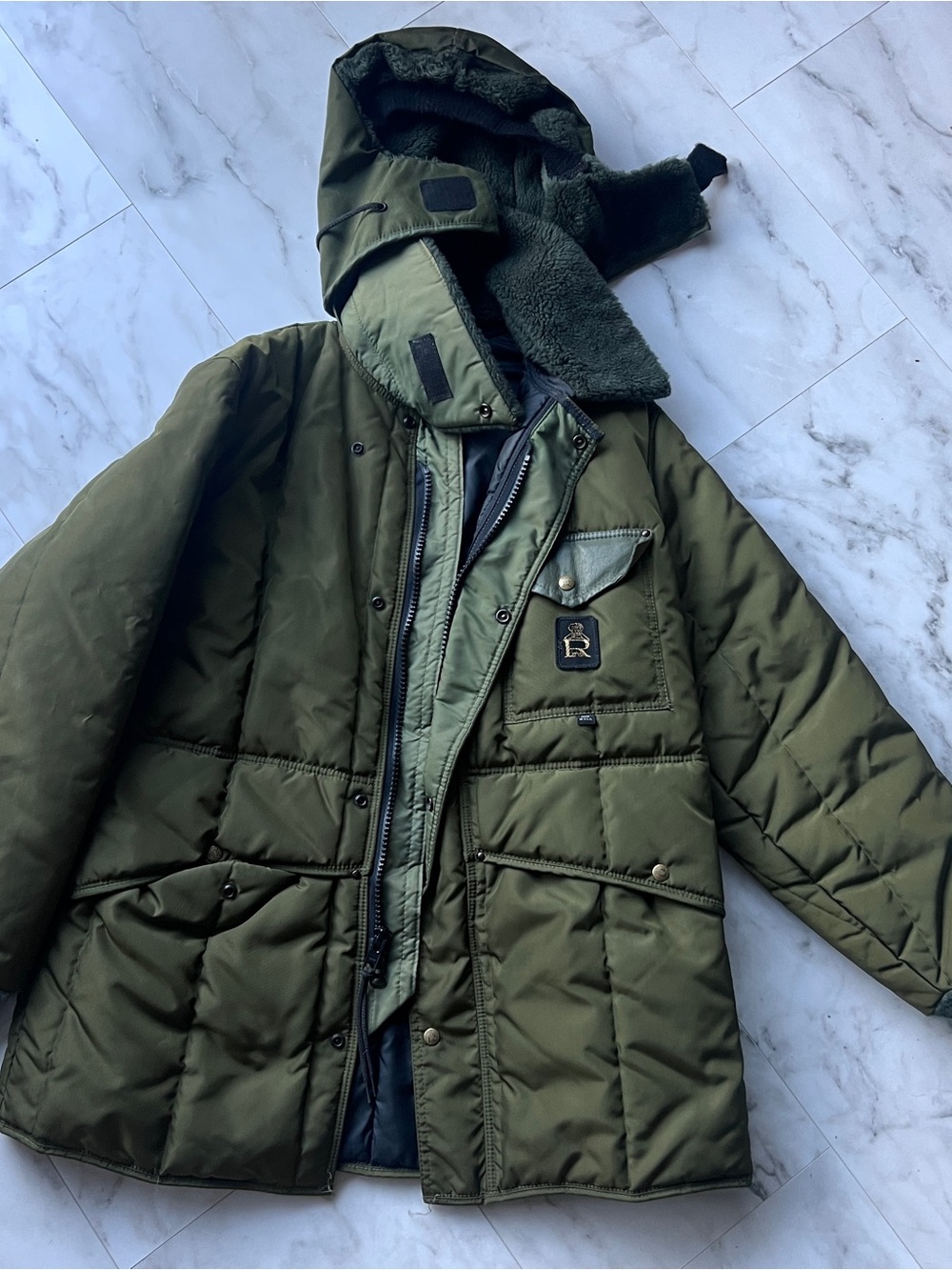 Vintage Refrigiwear Olive Green Quilted  Hooded Jacket XL